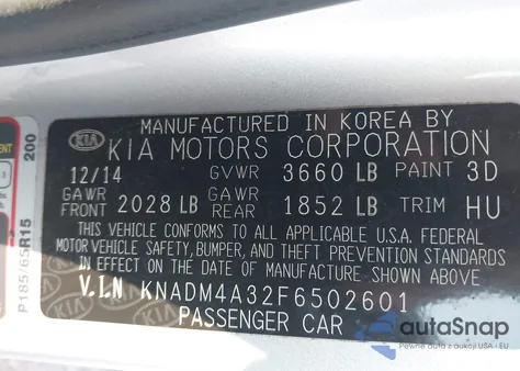 2015 Kia Rio Lx из США, поврежденный, VIN KNADM4A32F6502601